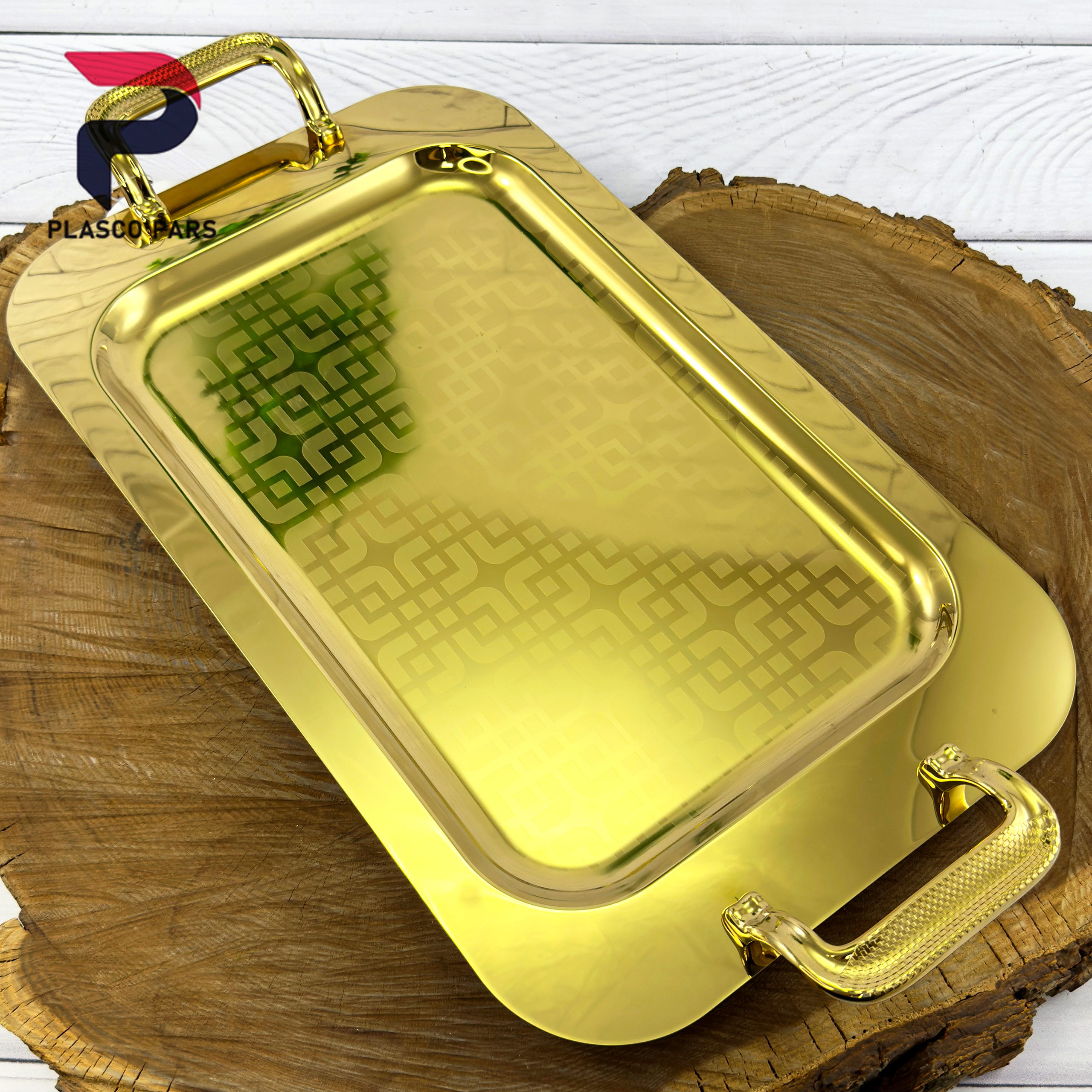 سینی استیل مستطیل کامل طلایی هانا