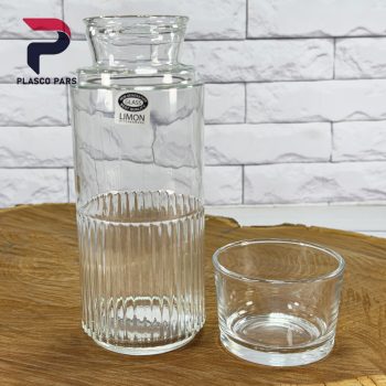 بطری و لیوان 800 میل شیشه ای شیاردار لیمون