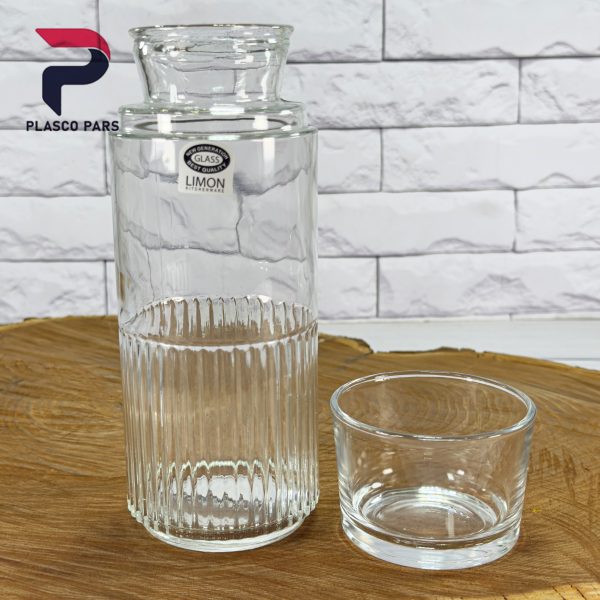 بطری و لیوان 800 میل شیشه ای شیاردار لیمون