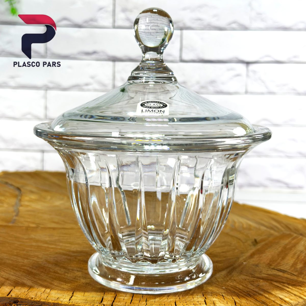 شکلات خوری گرد شیشه ای شیار دار لیمون - Image 1