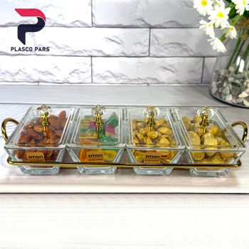 اردوخوری شیشه ای مستطیل 4 خانه لیمون - Image 2