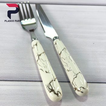 ست چاقو چنگال میوه خوری دسته سرامیکی ماربل - Image 2