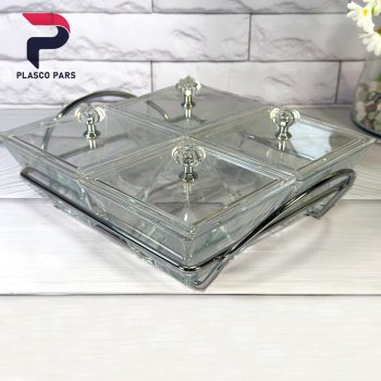 اردوخوری شیشه ای مربع 4 خانه لیمون - Image 2