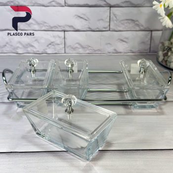 اردوخوری شیشه ای مستطیل 4 خانه لیمون - Image 3