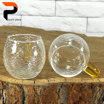 شات قهوه پیرکس دسته طلایی طرح پولکی - Image 5