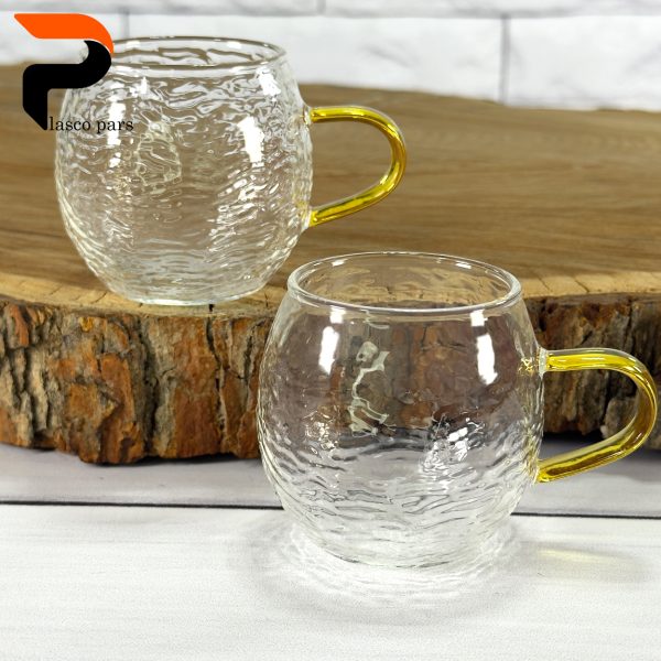 شات قهوه پیرکس دسته طلایی طرح پولکی