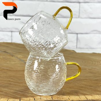 شات قهوه پیرکس دسته طلایی طرح پولکی - Image 4