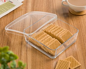 بیسکوییت خوری مربع شیشه ای درب دار لیمون - Image 5