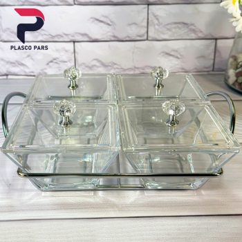 اردوخوری شیشه ای مربع 4 خانه لیمون - Image 3