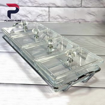 اردوخوری شیشه ای مستطیل 4 خانه لیمون