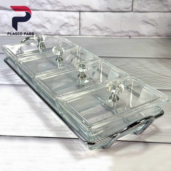 اردوخوری شیشه ای مستطیل 4 خانه لیمون