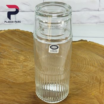 بطری و لیوان 800 میل شیشه ای شیاردار لیمون - Image 4