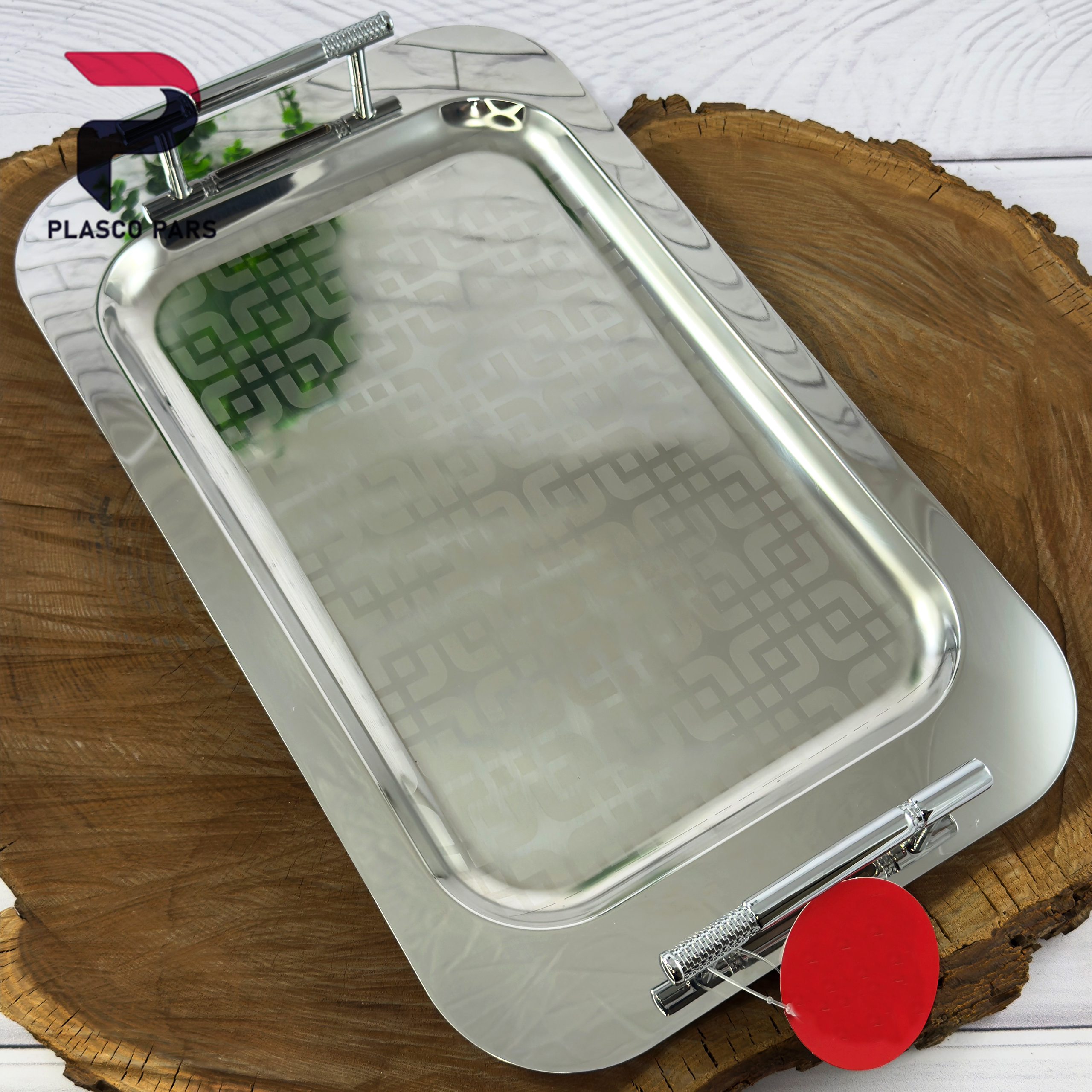 سینی استیل مستطیل نقره ای مایا