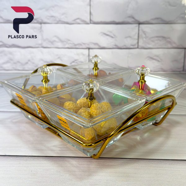 اردوخوری شیشه ای مربع 4 خانه لیمون