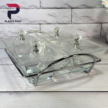 اردوخوری شیشه ای مربع 4 خانه لیمون - Image 4