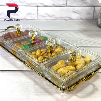 اردوخوری شیشه ای مستطیل 4 خانه لیمون - Image 5