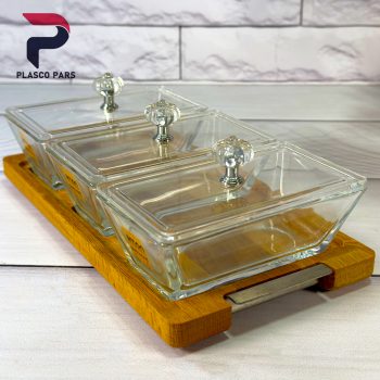 اردو خوری 3 خانه مستطیل پایه چوبی لیمون - Image 5