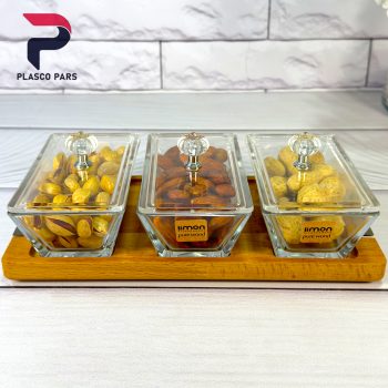 اردو خوری 3 خانه مستطیل پایه چوبی لیمون