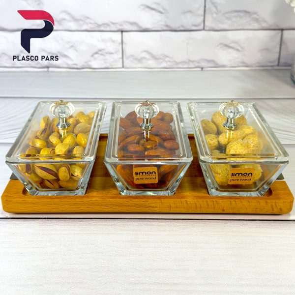 اردو خوری 3 خانه مستطیل پایه چوبی لیمون