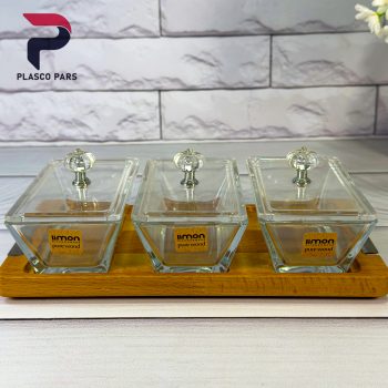 اردو خوری 3 خانه مستطیل پایه چوبی لیمون - Image 6