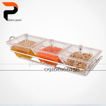 اردوخوری شیشه ای مربع 3 خانه لیمون - Image 3