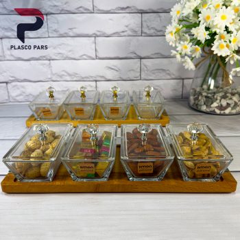 اردو خوری مستطیل 4 خانه پایه چوبی لیمون