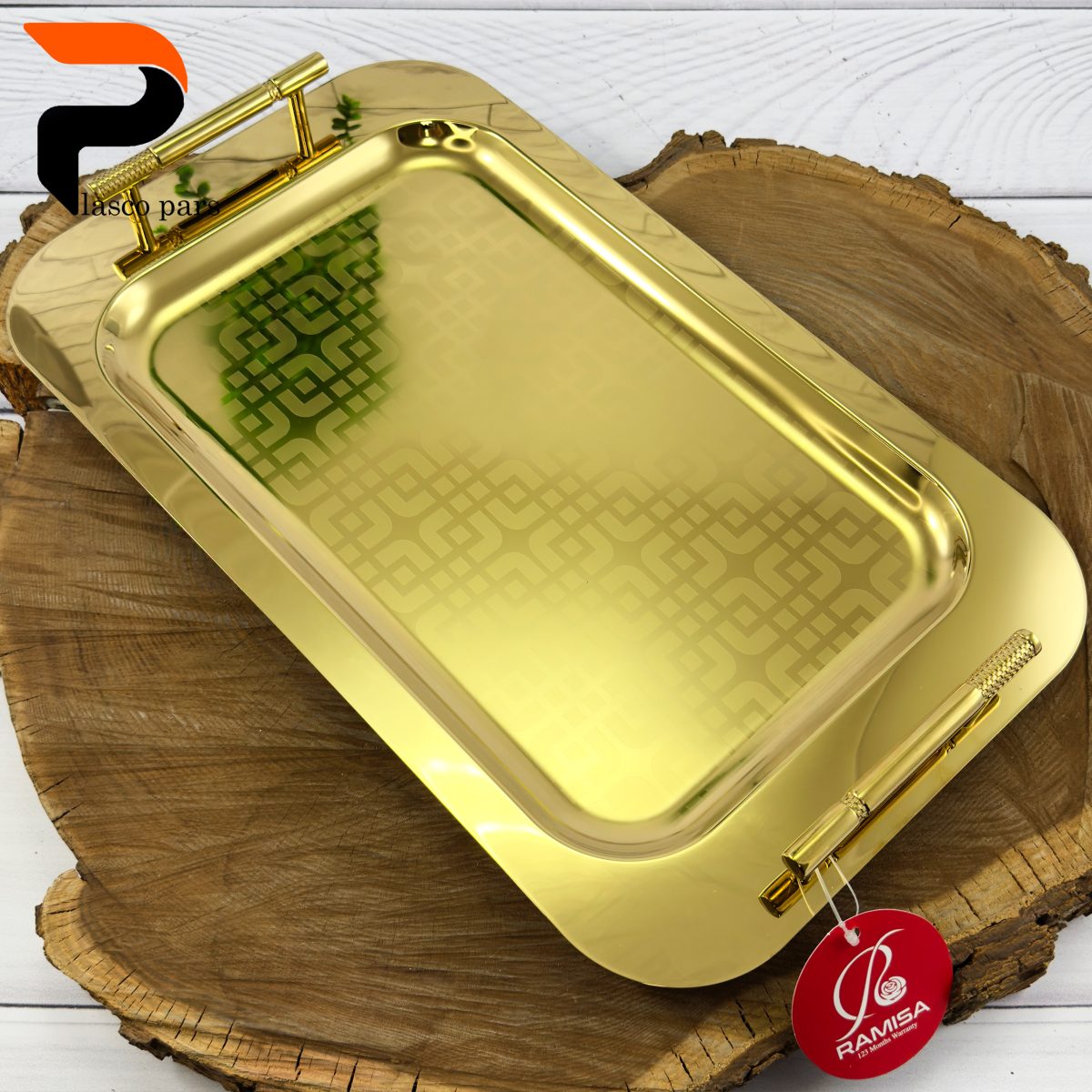 سینی استیل مستطیل کامل طلایی مایا - Image 1