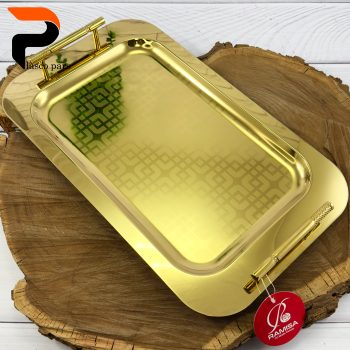 سینی استیل مستطیل کامل طلایی مایا