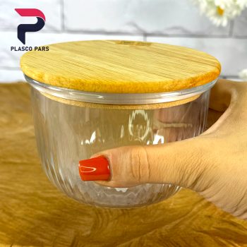 کاسه گرد شیاردار 470 درب چوبی لیمون - Image 3