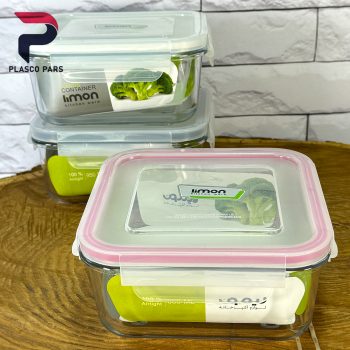 ظرف شیشه ای مربع 950 لیمون - Image 3