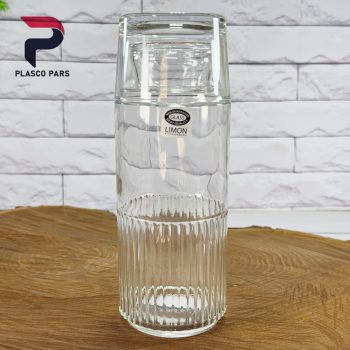 بطری و لیوان 800 میل شیشه ای شیاردار لیمون - Image 3