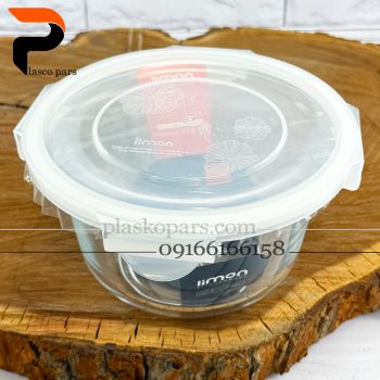 ظرف شیشه ای گرد (کاسه) درب دار 1.2 لیمون - Image 4