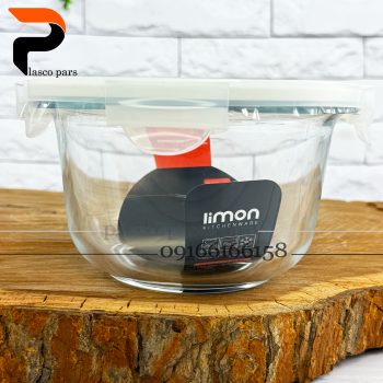 ظرف شیشه ای گرد (کاسه) درب دار 1.2 لیمون