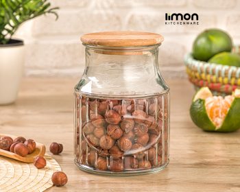 بانکه شیشه ای 1 لیتری درب چوبی لیمون - Image 3