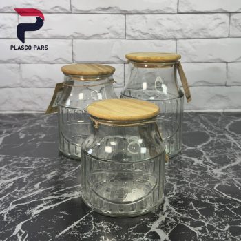 بانکه شیشه ای 800 درب چوبی لیمون - Image 4