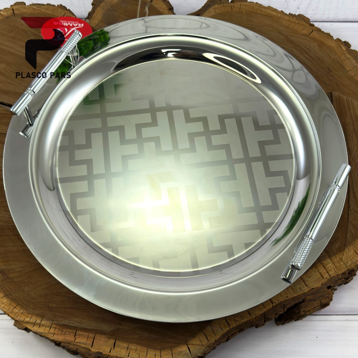 سینی استیل گرد نقره ای مایا - Image 1
