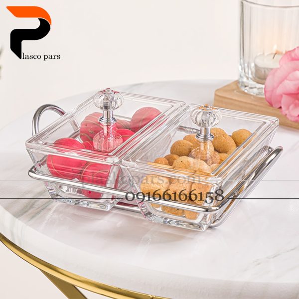 اردوخوری شیشه ای مستطیل 2 خانه لیمون