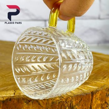 شات قهوه پیرکس دسته طلایی طرح برگ - Image 2