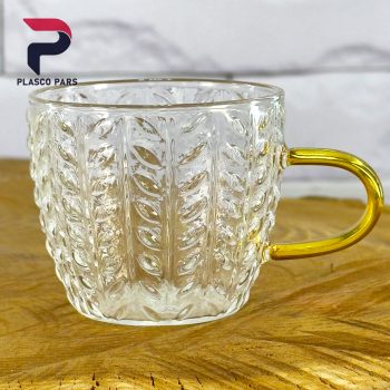 شات قهوه پیرکس دسته طلایی طرح برگ