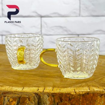 شات قهوه پیرکس دسته طلایی طرح برگ - Image 4