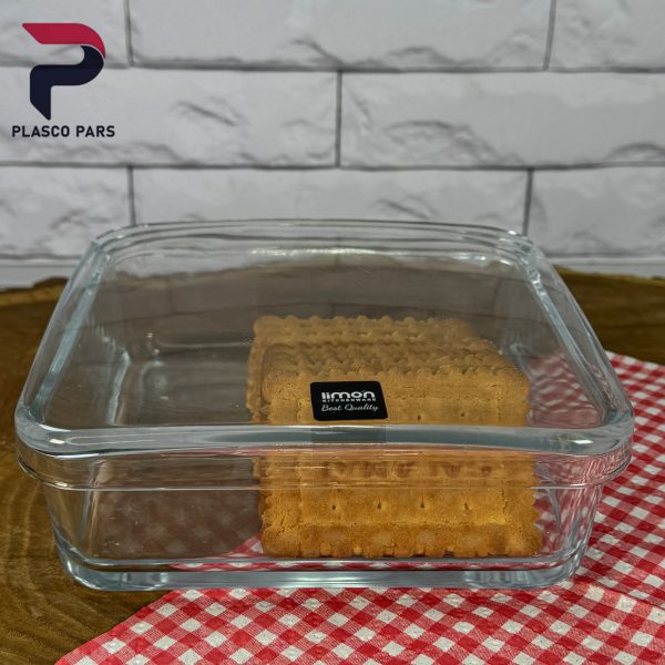 بیسکوییت خوری مربع شیشه ای درب دار لیمون