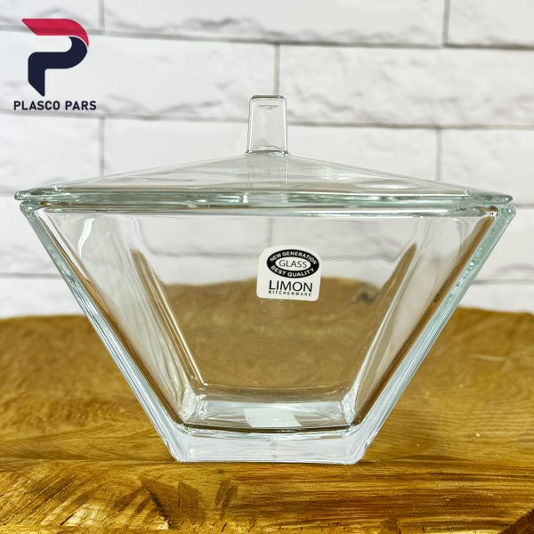 شکلات خوری شیشه ای مربع دربدار لیمون