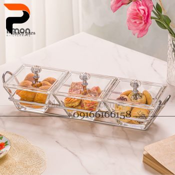 اردوخوری شیشه ای مربع 3 خانه لیمون