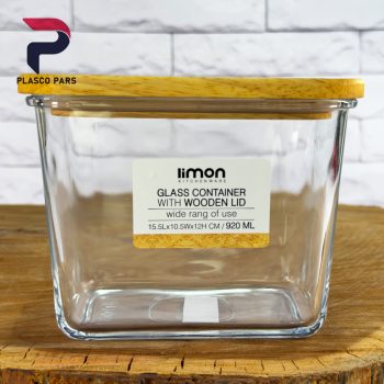 ظرف شیشه ای 920میل درب چوبی لیمون - Image 4