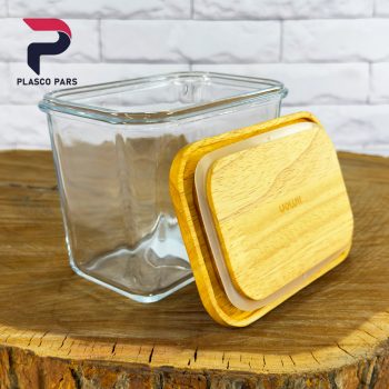 ظرف شیشه ای 920میل درب چوبی لیمون - Image 6