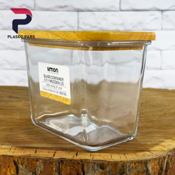 ظرف شیشه ای 920میل درب چوبی لیمون - Image 3