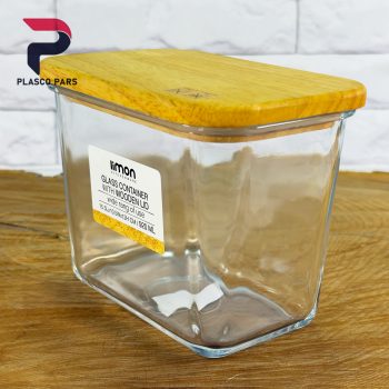 ظرف شیشه ای 920میل درب چوبی لیمون - Image 2