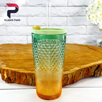 لیوان اسموتی شیشه ای بلند هفت رنگ - Image 4