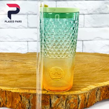 لیوان اسموتی شیشه ای بلند هفت رنگ - Image 5