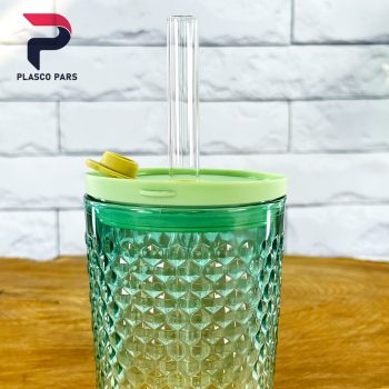 لیوان اسموتی شیشه ای بلند هفت رنگ - Image 6